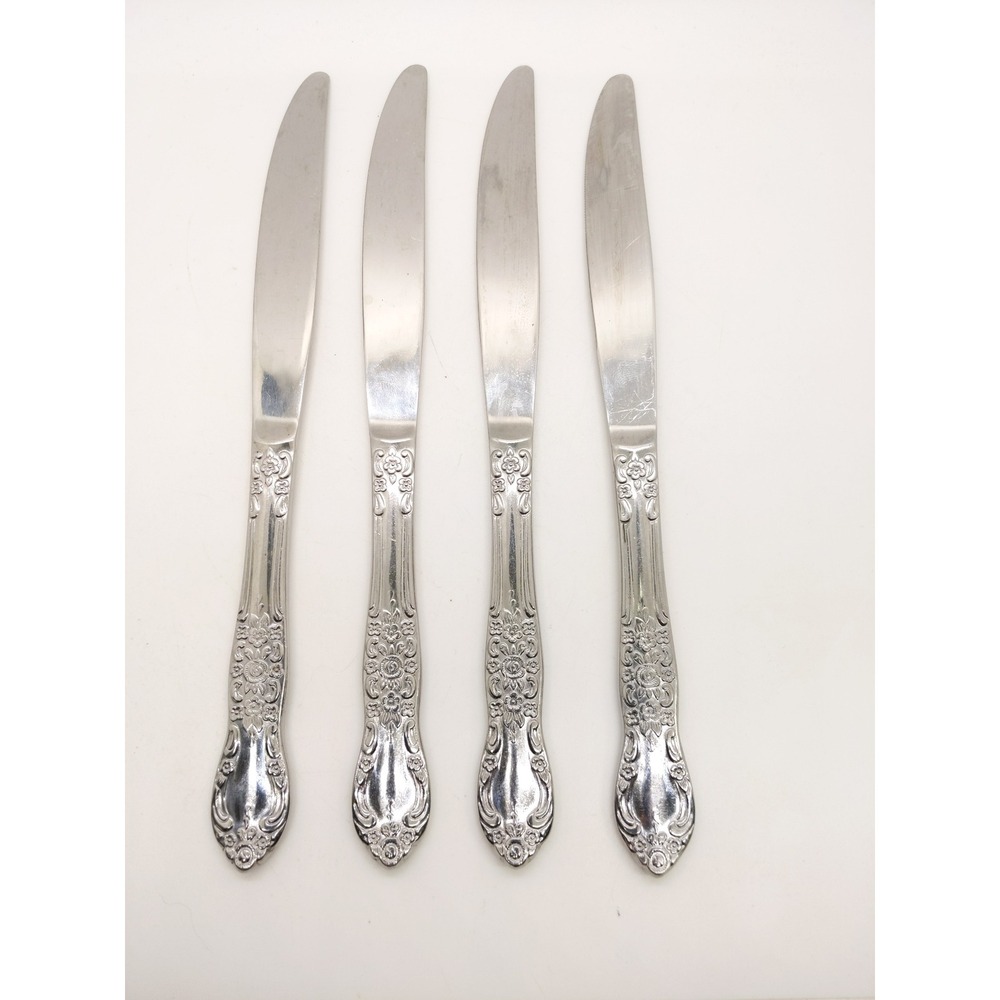 Northland Carolina Dinner Knives 8.5" Silver Set of 4‎ Floral Stainless Steel